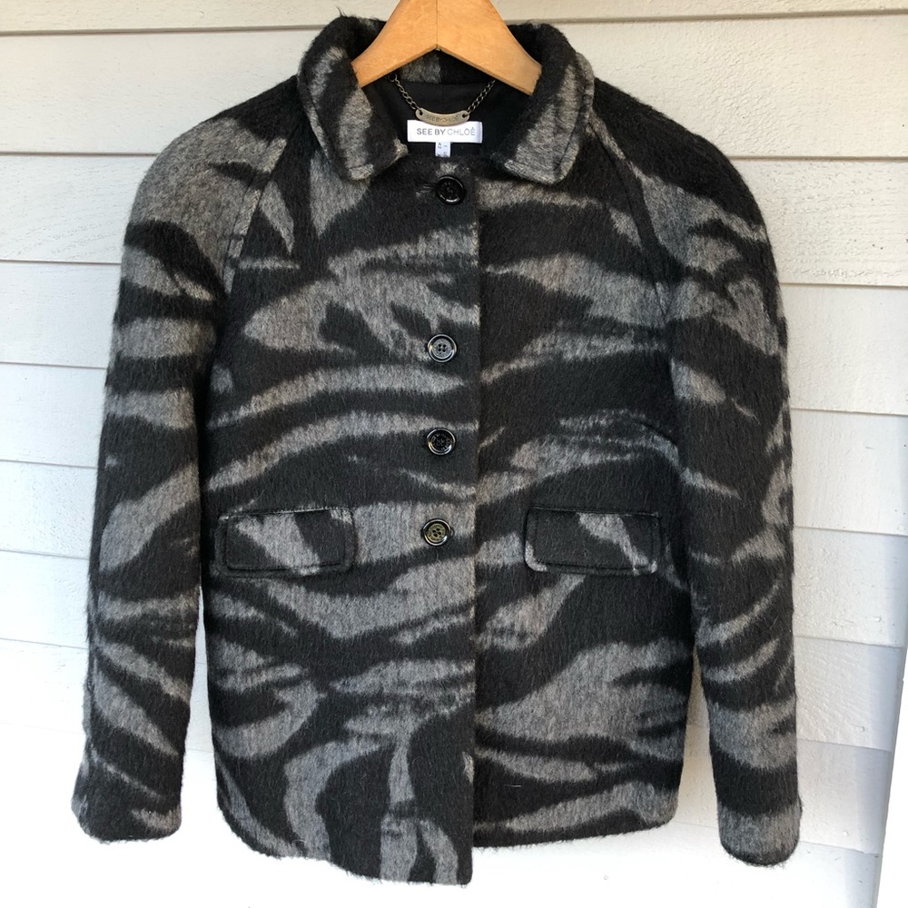 See by Chloe Jacket Wool Alpaca US 6 Animal Print